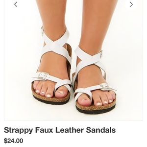 F21 STRAPPY FAUX LEATHER SANDALS IN WHITE